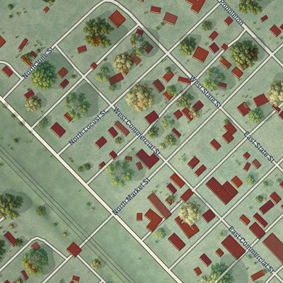 Close-up of the map of Brady, Nebraska print showing street and building detail