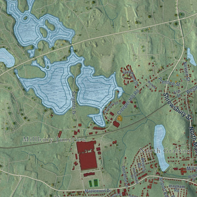 Close-up of the map of Grafton, Massachusetts print showing street and building detail