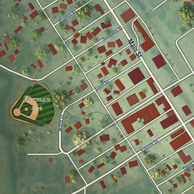 Close-up of the map of Herman, Nebraska print showing street and building detail