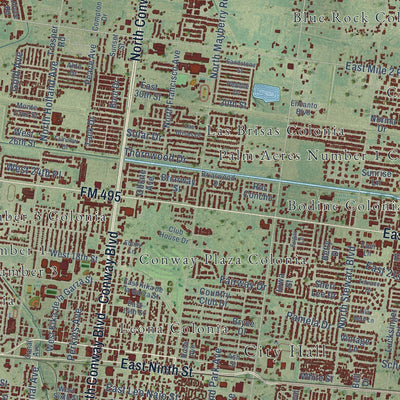 Close-up of the map of Mission, Texas print showing street and building detail