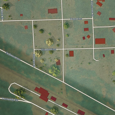 Close-up of the map of Luverne, North Dakota print showing street and building detail