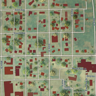 Close-up of the map of Rolette, North Dakota print showing street and building detail