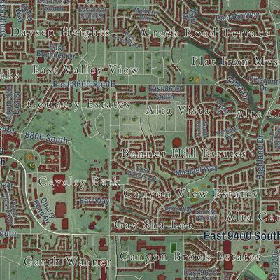 Close-up of the map of Sandy, Utah print showing street and building detail