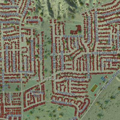 Close-up of the map of Duarte, California print showing street and building detail
