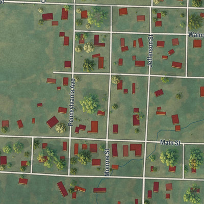 Close-up of the map of East Lynne, Missouri print showing street and building detail