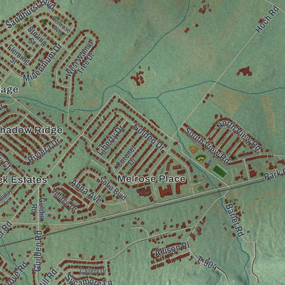 Close-up of the map of Maidencreek, Pennsylvania print showing street and building detail