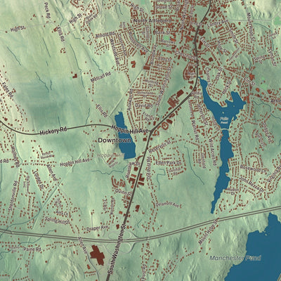 Close-up of the map of North Attleborough, Massachusetts print showing streets and neighborhoods