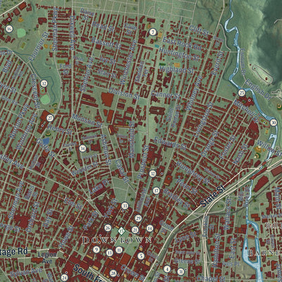 Close-up of the map of New Haven, Connecticut print showing street and building detail