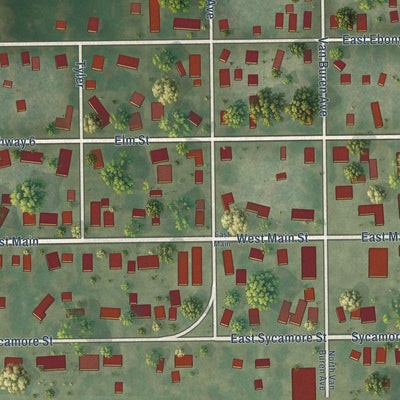 Close-up of the map of Thayer, Illinois print showing street and building detail