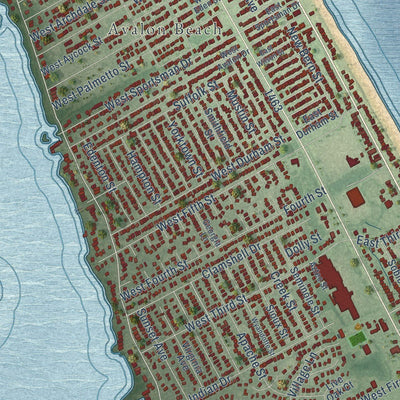 Close-up of the map of Kill Devil Hills, North Carolina print showing street and building detail