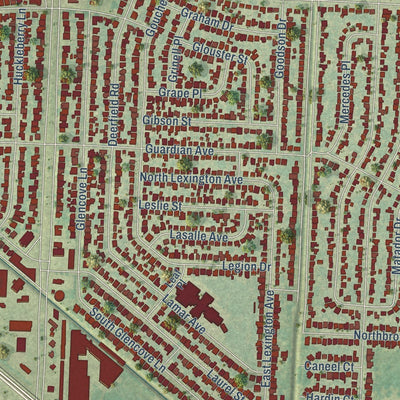 Close-up of the map of Terrytown, Louisiana print showing street and building detail
