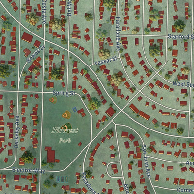 Close-up of the map of Fircrest, Washington print showing street and building detail