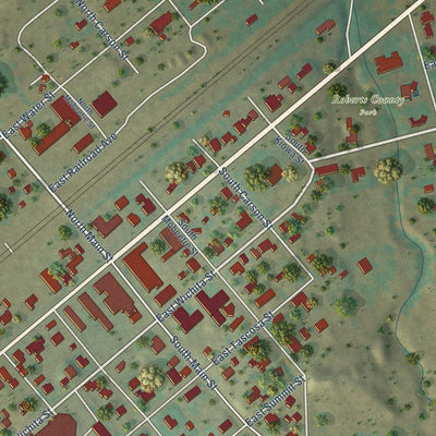 Close-up of the map of Miami, Texas print showing street and building detail