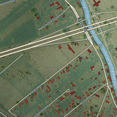 Close-up of the map of Grosse Tete, Louisiana print showing street and building detail
