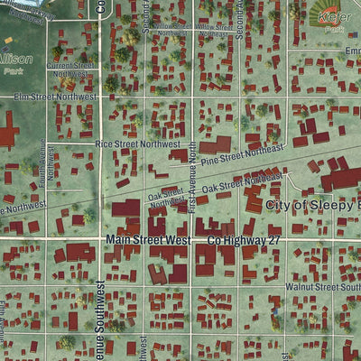 Close-up of the map of Sleepy Eye, Minnesota print showing street and building detail