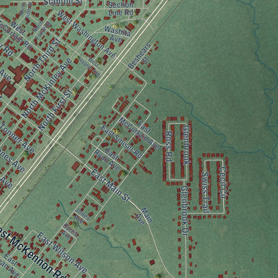 Close-up of the map of Calera, Oklahoma print showing street and building detail