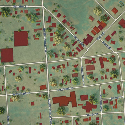 Close-up of the map of Ekalaka, Montana print showing street and building detail