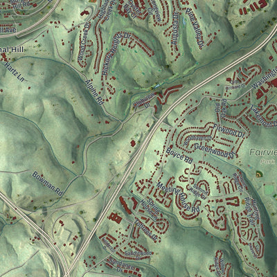 Close-up of the map of South Fayette, Pennsylvania print showing street and building detail