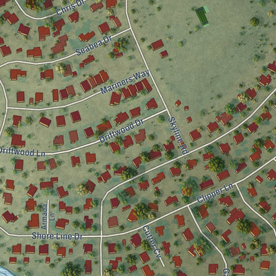 Close-up of the map of Lakeside City, Texas print showing street and building detail