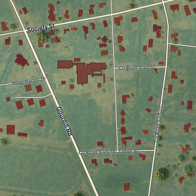 Close-up of the map of Greeleyville, South Carolina print showing street and building detail