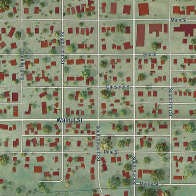 Close-up of the map of Tarkio, Missouri print showing street and building detail