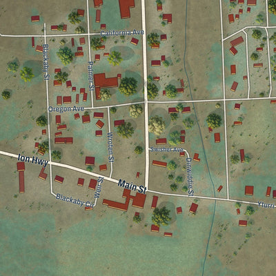 Close-up of the map of Jordan Valley, Oregon print showing street and building detail