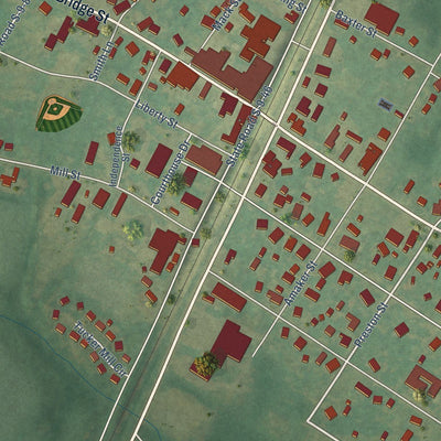 Close-up of the map of St. Matthews, South Carolina print showing street and building detail