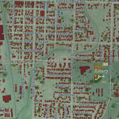 Close-up of the map of Burlington, Washington print showing street and building detail