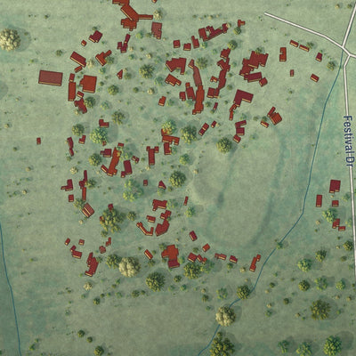 Close-up of the map of Todd Mission, Texas print showing street and building detail