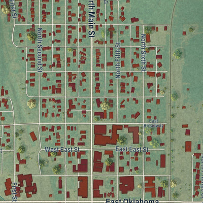 Close-up of the map of Okeene, Oklahoma print showing street and building detail