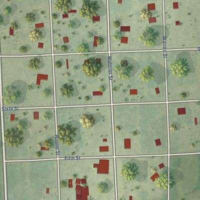 Close-up of the map of Liberty, Nebraska print showing street and building detail