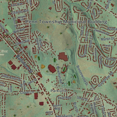 Close-up of the map of Penn, York County, Pennsylvania print showing street and building detail