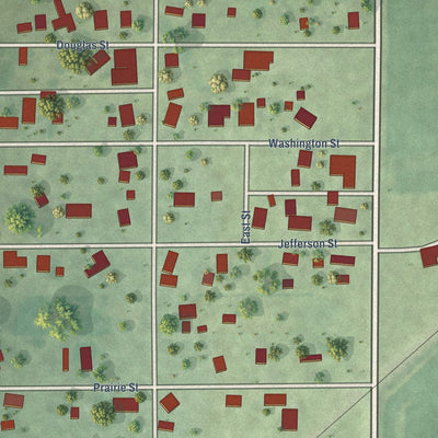 Close-up of the map of Metcalf, Illinois print showing street and building detail