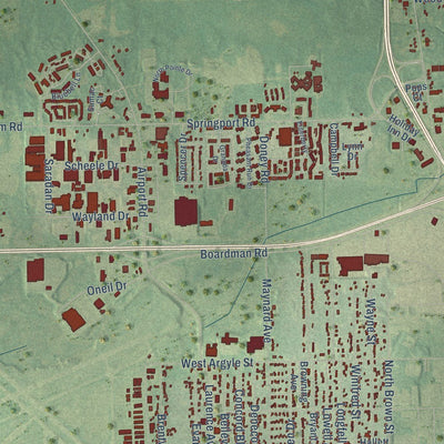 Close-up of the map of Blackman, Michigan print showing street and building detail