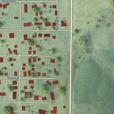 Close-up of the map of Dunfermline, Illinois print showing street and building detail