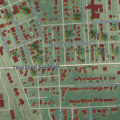 Close-up of the map of Mayville, North Dakota print showing street and building detail