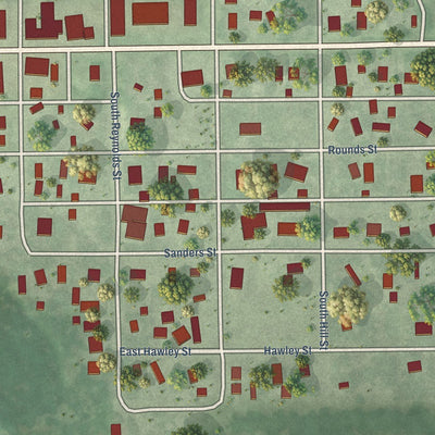 Close-up of the map of Arcadia, Nebraska print showing street and building detail