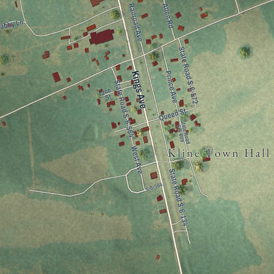 Close-up of the map of Kline, South Carolina print showing street and building detail