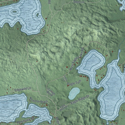 Close-up of the map of Fifty Lakes, Minnesota print showing street and building detail