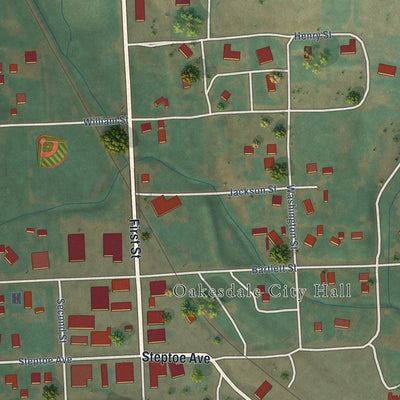 Close-up of the map of Oakesdale, Washington print showing street and building detail
