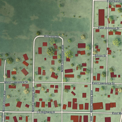 Close-up of the map of Dunnell, Minnesota print showing street and building detail