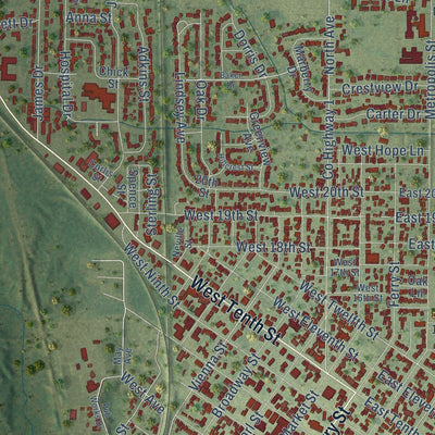 Close-up of the map of Metropolis, Illinois print showing street and building detail