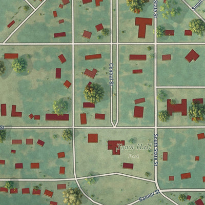 Close-up of the map of Napier Field, Alabama print showing street and building detail