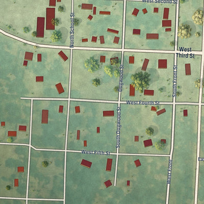 Close-up of the map of Poyen, Arkansas print showing street and building detail