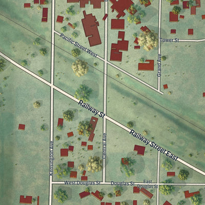 Close-up of the map of Kensington, Minnesota print showing street and building detail