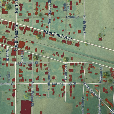 Close-up of the map of Middlesex, North Carolina print showing street and building detail