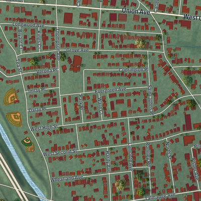 Close-up of the map of Bound Brook, New Jersey print showing street and building detail