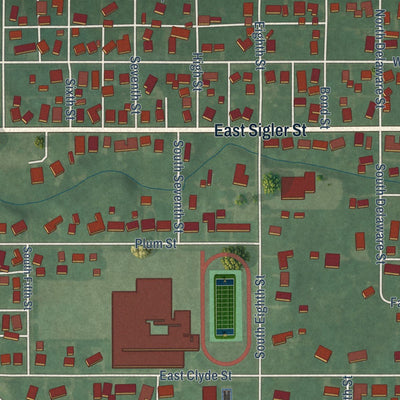 Close-up of the map of Frankton, Indiana print showing street and building detail
