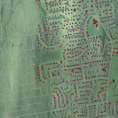 Close-up of the map of River Vale, New Jersey print showing street and building detail
