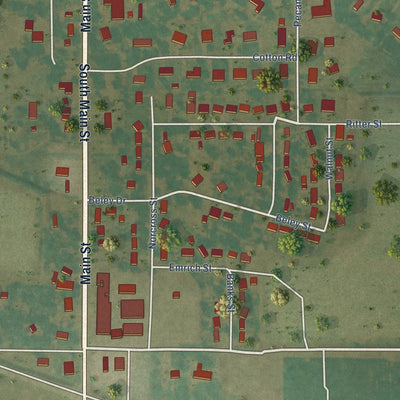 Close-up of the map of Tyronza, Arkansas print showing street and building detail